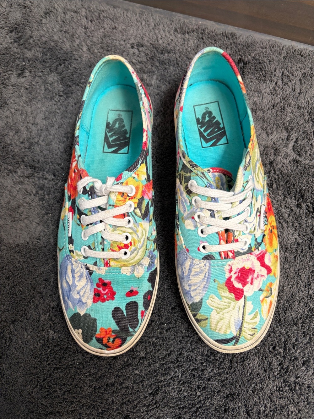 Vans Floral Aqua Canvas Lace-Up Sneakers with Multicolor Blooms